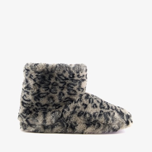 Dames sloffen met luipaardprint grijs