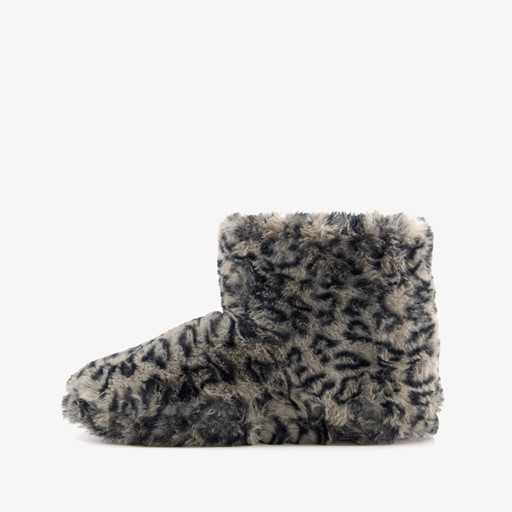 Dames sloffen met luipaardprint grijs