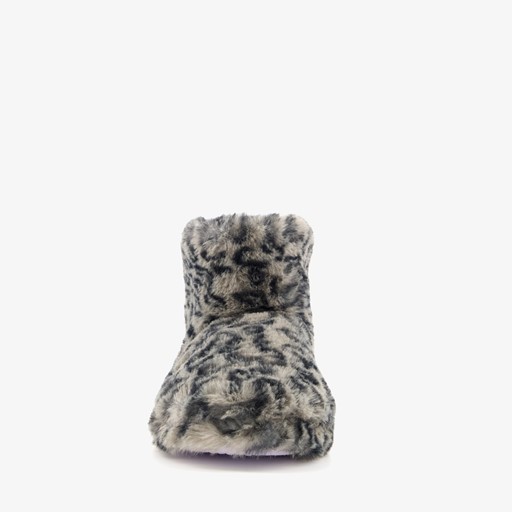 Dames sloffen met luipaardprint grijs