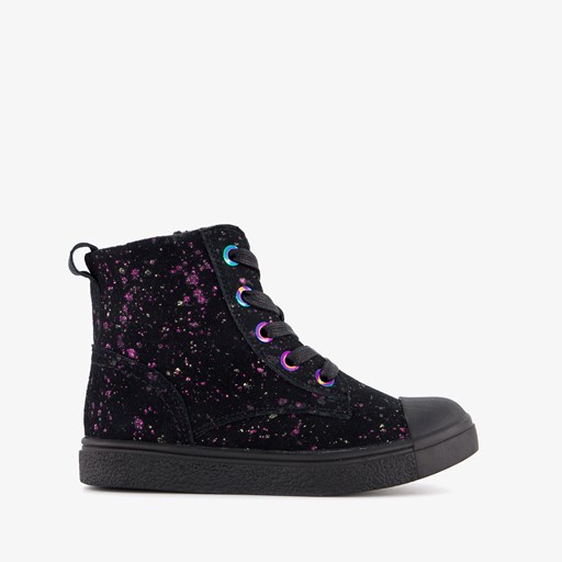 Hoge leren meisjes sneakers met glitter