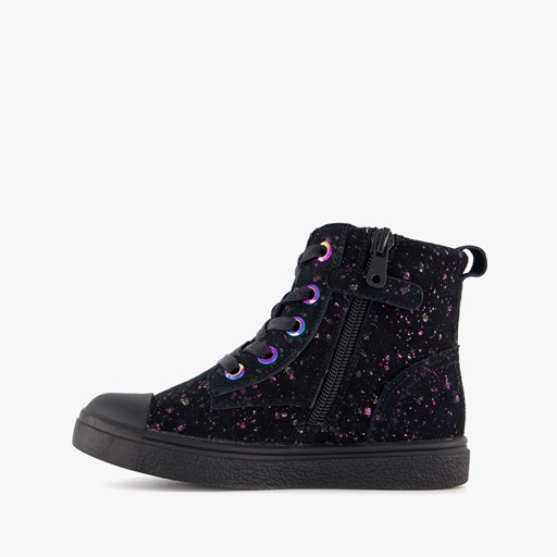 Hoge leren meisjes sneakers met glitter