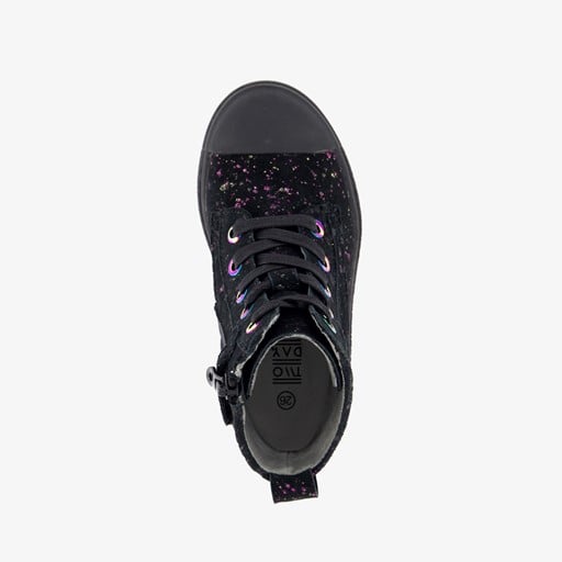 Hoge leren meisjes sneakers met glitter