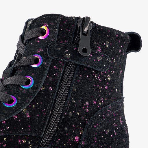 Hoge leren meisjes sneakers met glitter