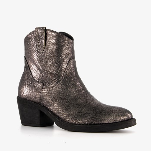 Western enkellaarsjes grijs metallic