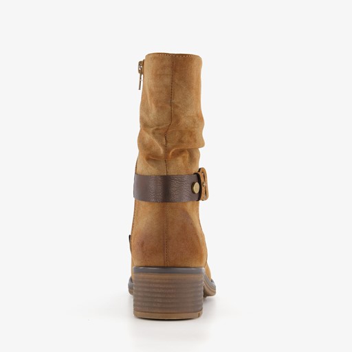 Dames boots met lage hak cognac