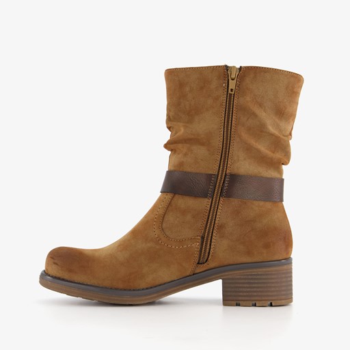 Dames boots met lage hak cognac