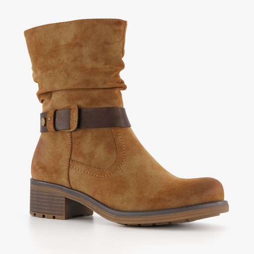 Dames boots met lage hak cognac