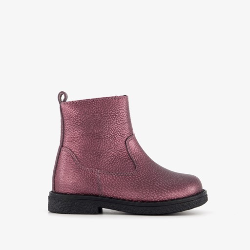 Leren meisjes enkellaarsjes metallic paars