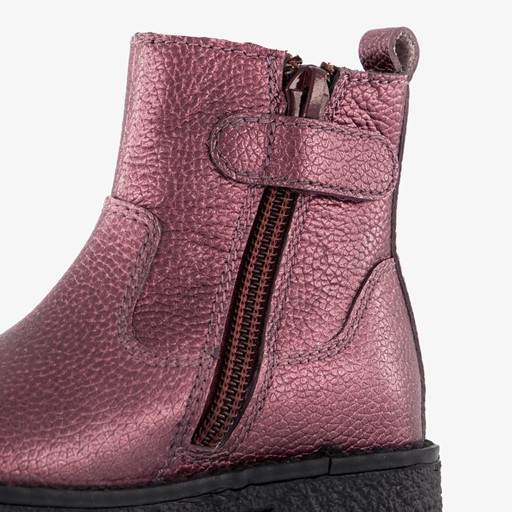 Leren meisjes enkellaarsjes metallic paars