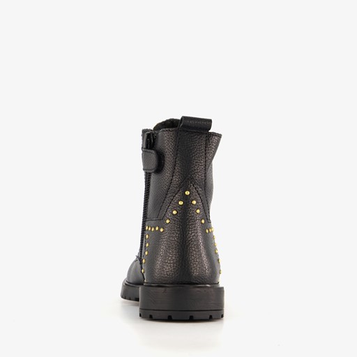 Leren meisjes veterboots met studs zwart