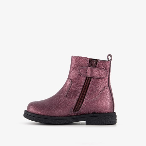 Leren meisjes enkellaarsjes metallic paars