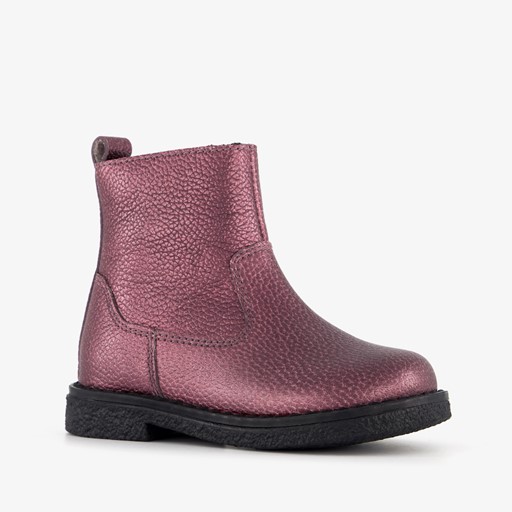 Leren meisjes enkellaarsjes metallic paars