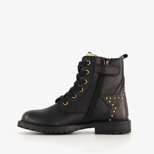 Leren meisjes veterboots met studs zwart