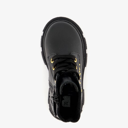 Leren meisjes veterboots met studs zwart
