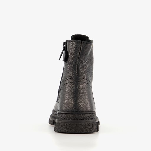 Leren meisjes veterboots met studs zwart