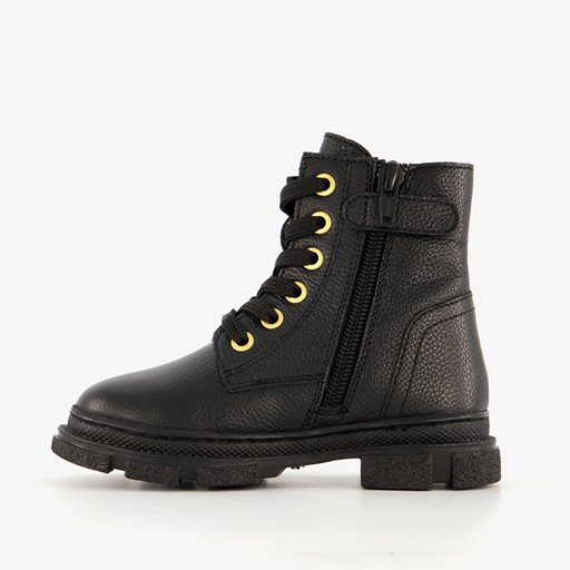 Leren meisjes veterboots met studs zwart
