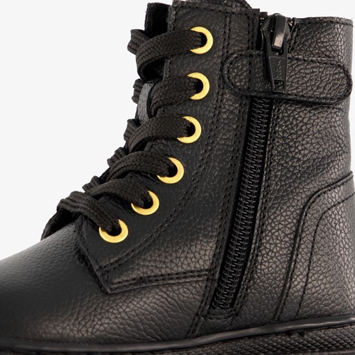 Leren meisjes veterboots met studs zwart