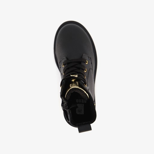 Leren meisjes veterboots met studs zwart