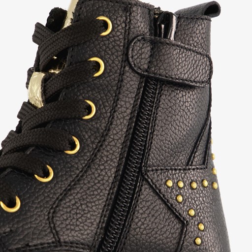 Leren meisjes veterboots met studs zwart
