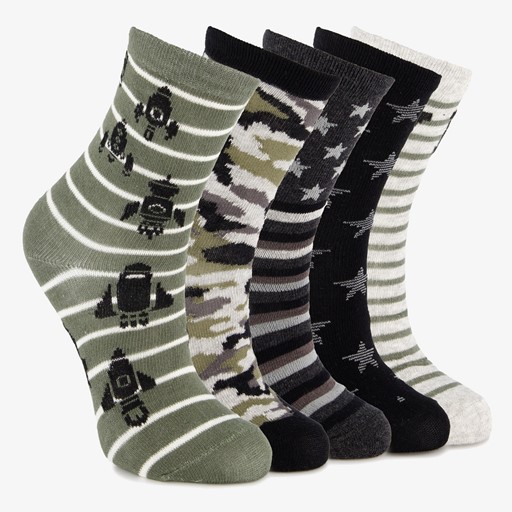 5 paar kindersokken met print groen