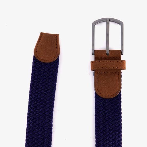Gevlochten heren riem blauw cognac