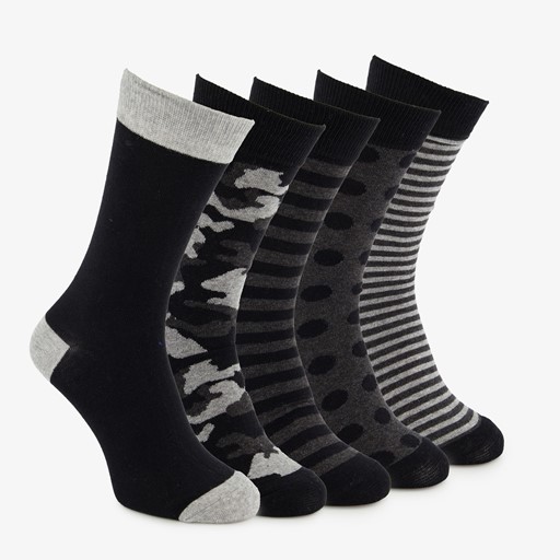 5 paar herensokken met print zwart