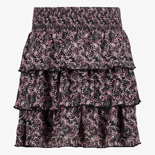 Meisjes rok met paisley print zwart roze