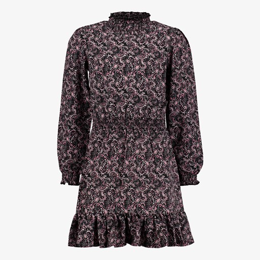 Meisjes jurk met paisley print zwart roze