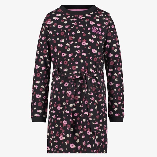 Meisjes jurk met bloemenprint zwart roze
