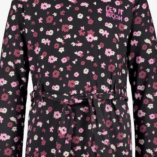 Meisjes jurk met bloemenprint zwart roze