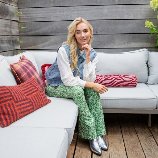 Dames flared broek bloemenprint groen