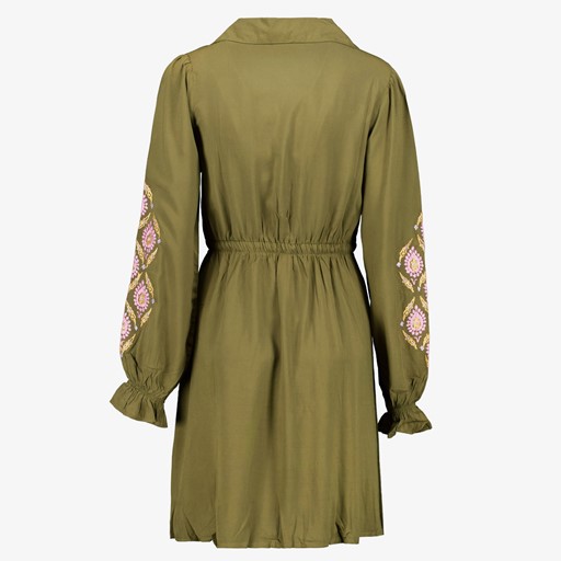 Dames jurk groen met geborduurde details