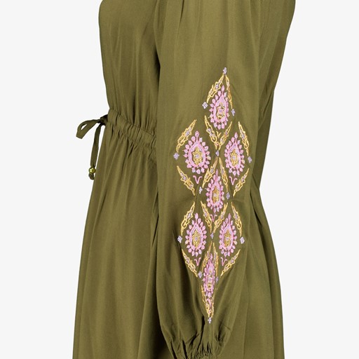 Dames jurk groen met geborduurde details