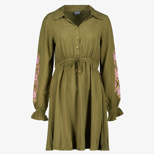 Dames jurk groen met geborduurde details