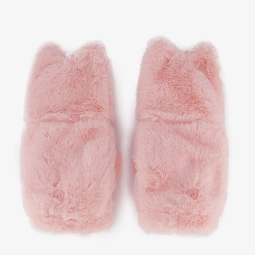 Fluffy roze meisjes handschoenen kat