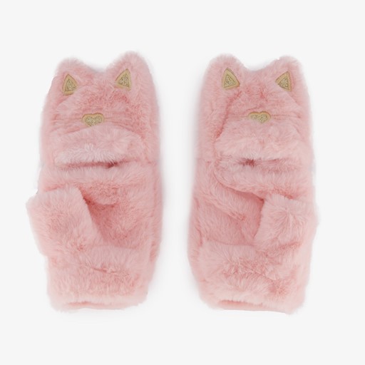 Fluffy roze meisjes handschoenen kat
