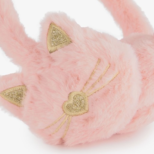 Fluffy roze meisjes oorwarmers kat