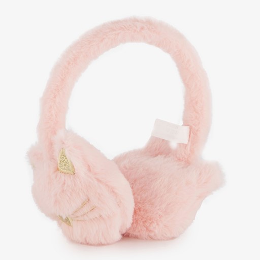 Fluffy roze meisjes oorwarmers kat