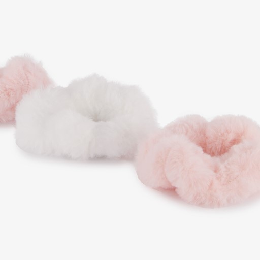 Fluffy meisjes scrunchies roze wit 3-pack