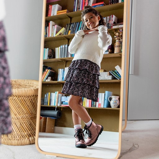 Meisjes rok met ruches en print