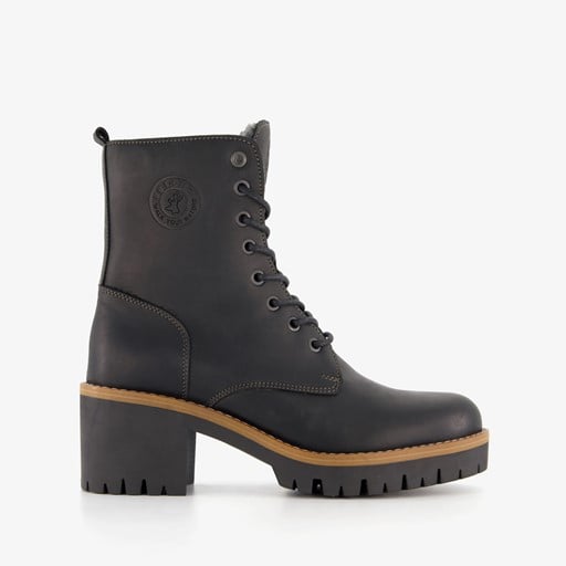 Leren dames veterboots zwart