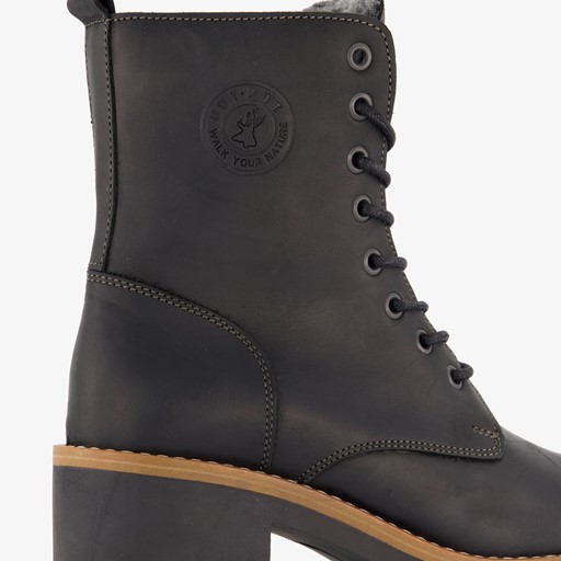 Leren dames veterboots zwart