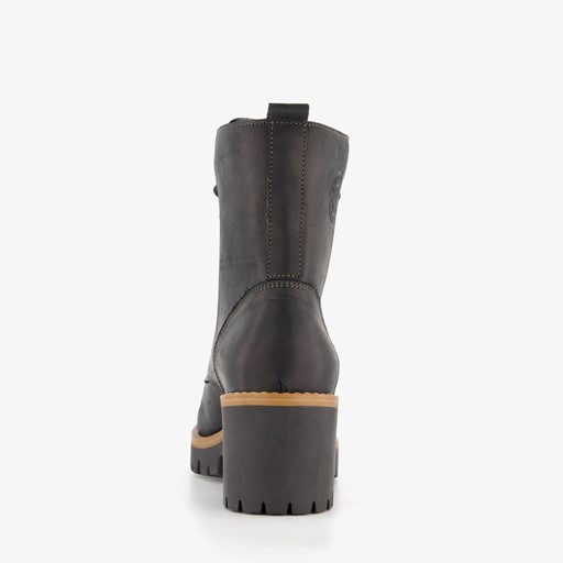 Leren dames veterboots zwart