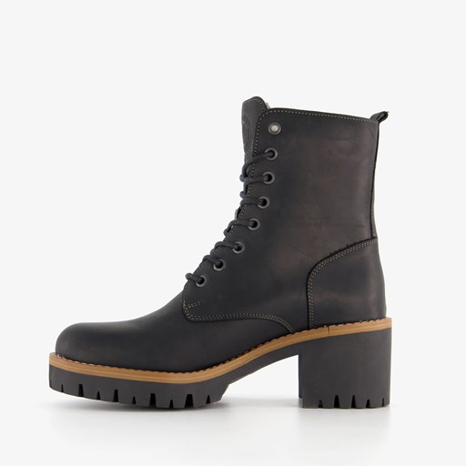 Leren dames veterboots zwart