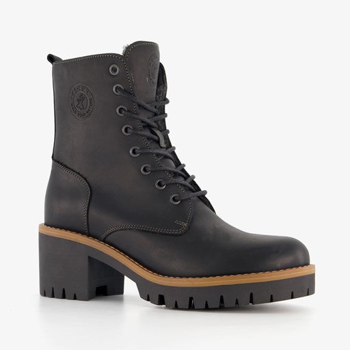 Leren dames veterboots zwart