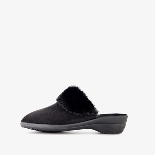Dames pantoffels met imitatiebont zwart