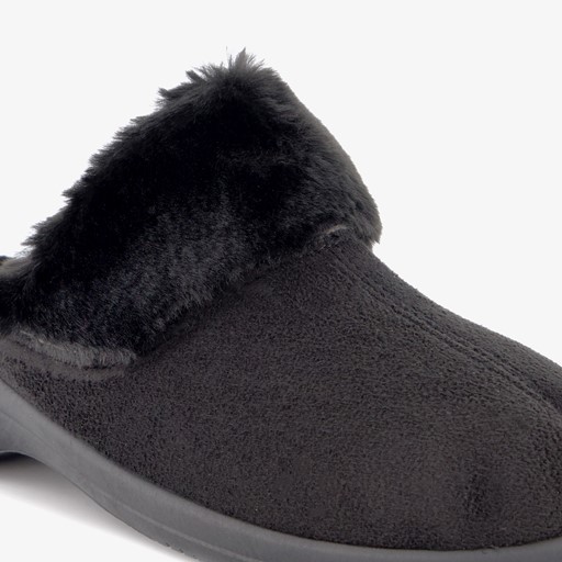 Dames pantoffels met imitatiebont zwart