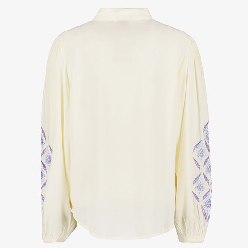 Dames blouse met geborduurde mouwen ecru