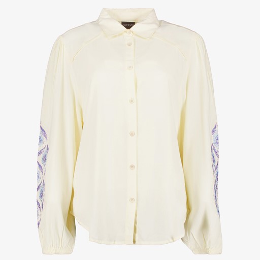 Dames blouse met geborduurde mouwen ecru