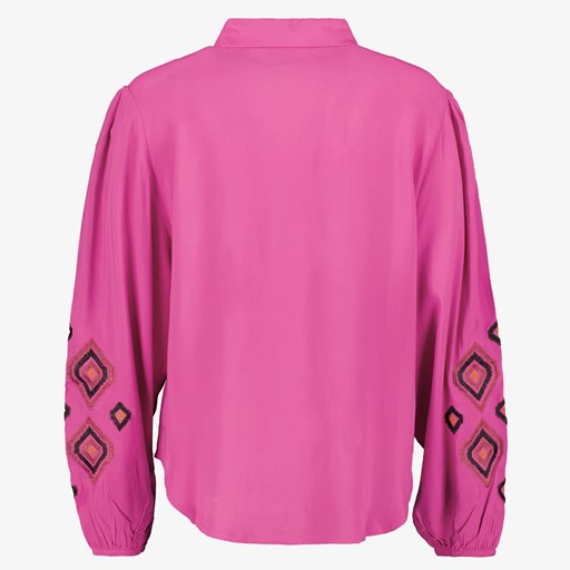 Dames blouse met geborduurde mouwen roze